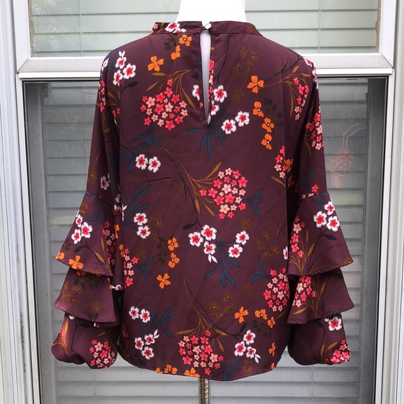 Lipslide Purple Floral Choker Bell Sleeve Top sz M - Picture 5 of 10